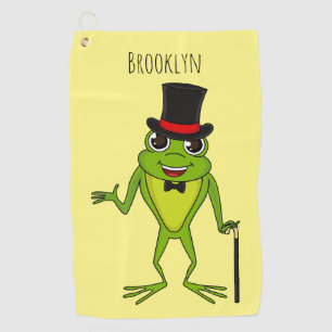 Funny frog with top hat cartoon golf towel