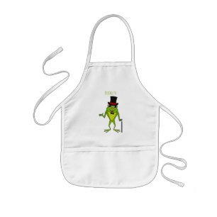 Funny frog with top hat cartoon kids apron