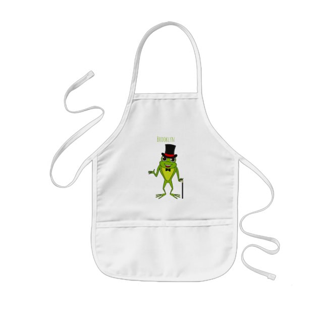 Funny frog with top hat cartoon kids apron (Front)