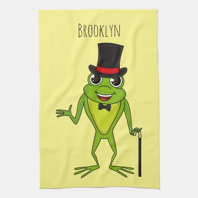 Funny frog with top hat cartoon kitchen towel (Vertical)