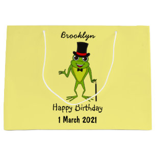 Funny frog with top hat cartoon large gift bag