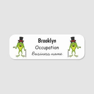 Funny frog with top hat cartoon name tag