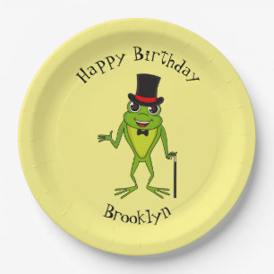 Funny frog with top hat cartoon paper plate