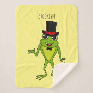 Funny frog with top hat cartoon sherpa blanket