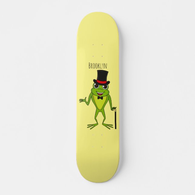 Funny frog with top hat cartoon skateboard (Front)