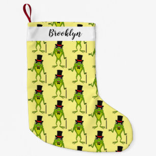 Funny frog with top hat cartoon small christmas stocking