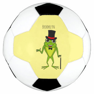 Funny frog with top hat cartoon soccer ball