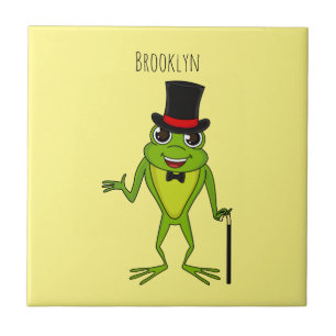 Funny frog with top hat cartoon tile
