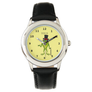 Funny frog with top hat cartoon watch
