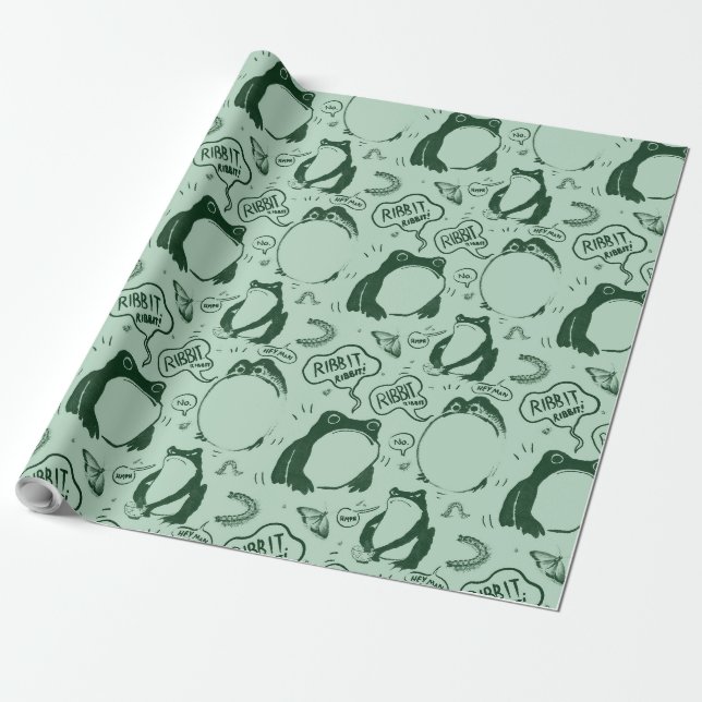 Funny Frog Wrapping Paper - Green (Unrolled)