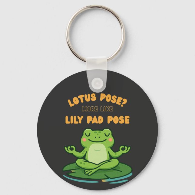 Funny Frog Yoga Cartoon Lotus Lily Pad Pose Design Keychain (Front)