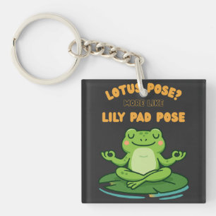 Funny Frog Yoga Cartoon Lotus Lily Pad Pose Design Keychain