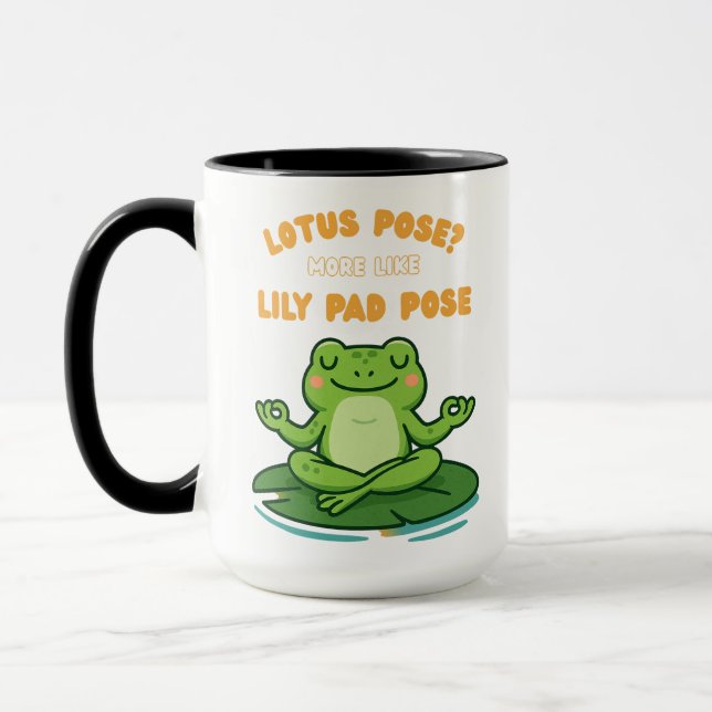 Funny Frog Yoga Cartoon Lotus Lily Pad Pose Design Mug (Left)