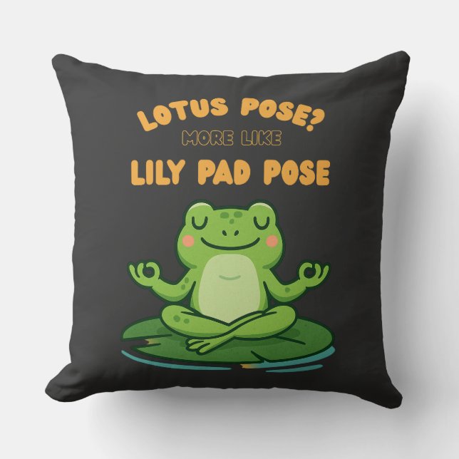 Funny Frog Yoga Cartoon Lotus Lily Pad Pose Design Throw Pillow (Front)