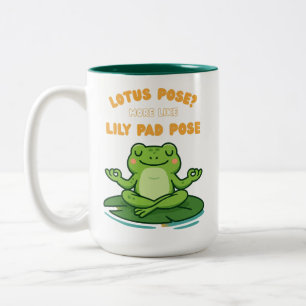 Funny Frog Yoga Cartoon Lotus Lily Pad Pose Design Two-Tone Coffee Mug