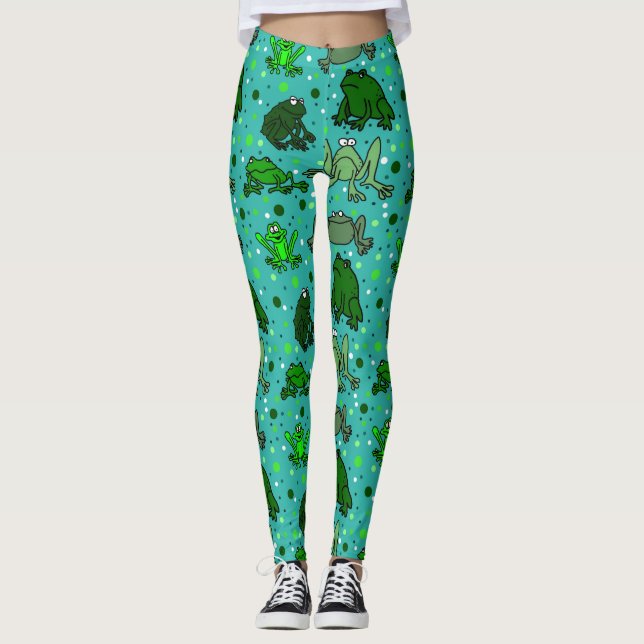 Funny Frogs Cartoon Leggings (Front)