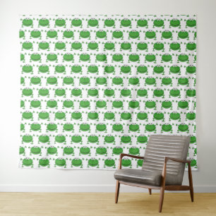 Funny Frogs White and Green Wall Tapestry