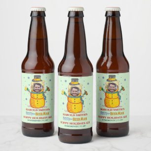 Funny Frosty Beer Man Humour Custom Photo Christma Bottle Label