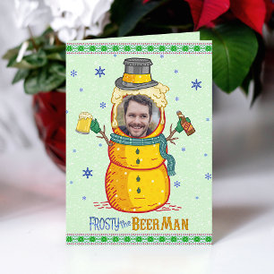 Funny Frosty Beer Man Humour Custom Photo Christma Card