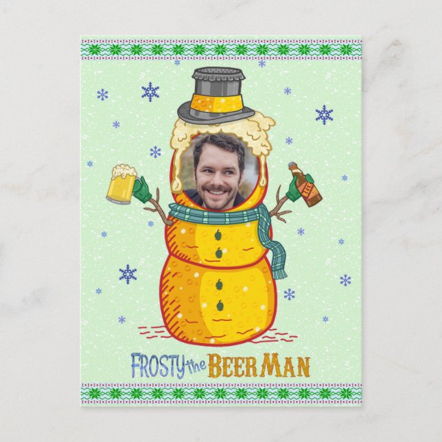 Funny Frosty Beer Man Humour Custom Photo Christma Postcard (Front)