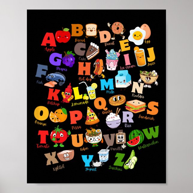 Funny Fruit And Foodie Alphabet Abcs Kindergarten  Poster (Front)