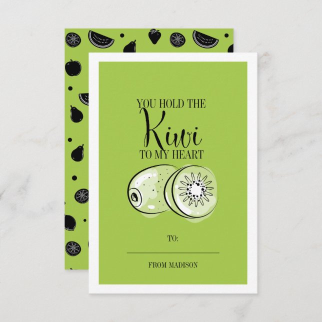 Funny Fruit Pun Kiwi Classroom Valentine Card (Front/Back)