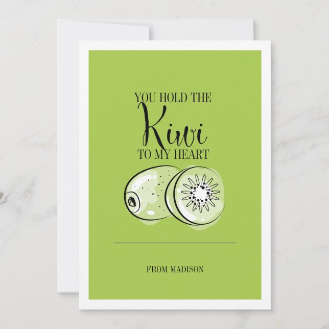 Funny Fruit Pun Kiwi To Heart Valentine Card (Front)