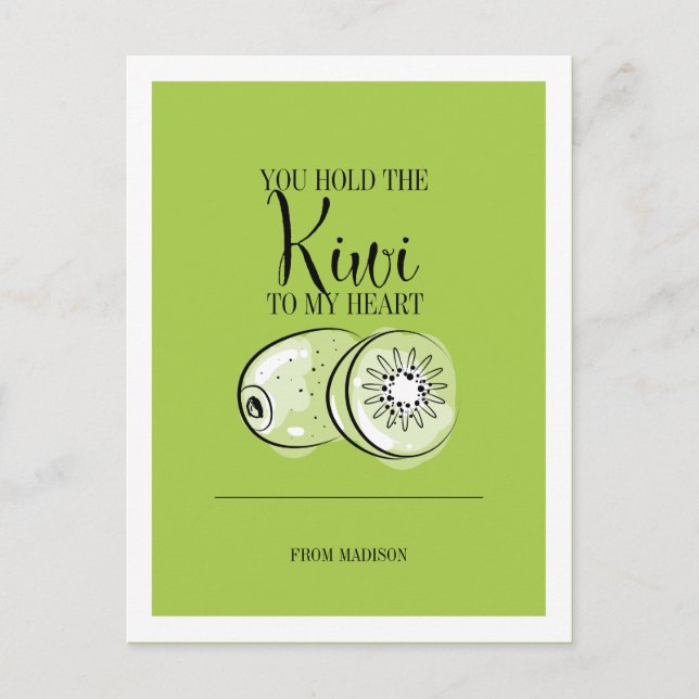 Funny Fruit Pun Kiwi To Heart Valentine Postcard (Front)