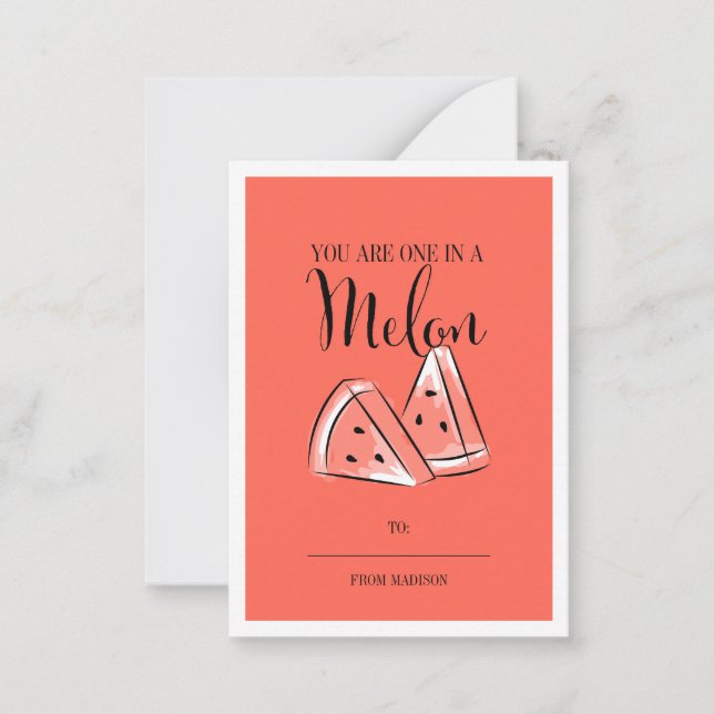 Funny Fruit Pun Melon Classroom Valentine Card (Front)