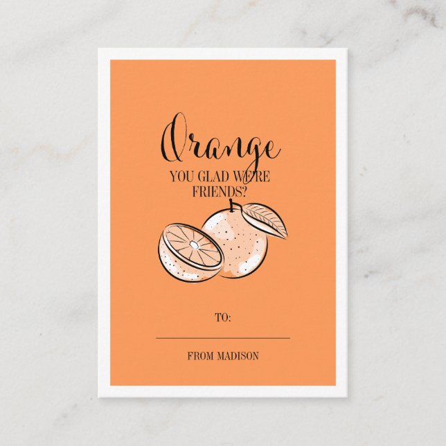 Funny Fruit Pun Orange Classroom Valentine Card (Front)