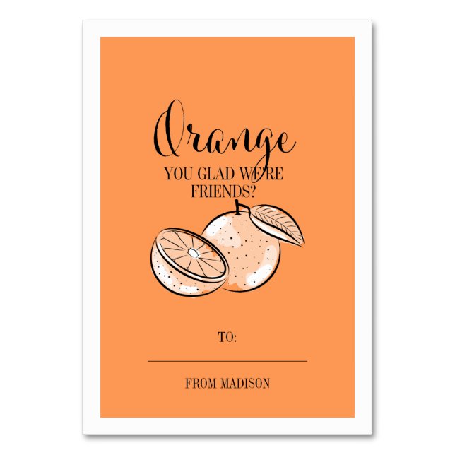 Funny Fruit Pun Orange Classroom Valentine Card (Front)
