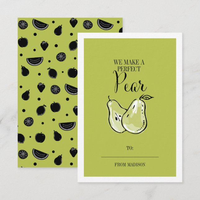 Funny Fruit Pun Pear Classroom Valentine Card (Front/Back)