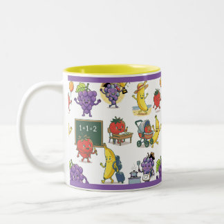 Funny Fruit School Life Seamless Cartoon Pattern Two-Tone Coffee Mug
