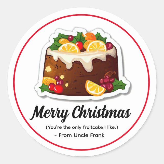 Funny Fruitcake Christmas Gift Label Sticker (Front)