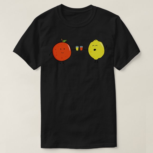 Funny Fruits Orange And Lemon Drinking Juice Toget T-Shirt (Design Front)