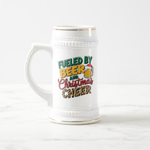 Funny fuelled Christmas cheer beer word art Stein