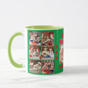FUNNY FULL PHOTO COLLAGE MERRY CHRISTMAS 2 GREEN MUG