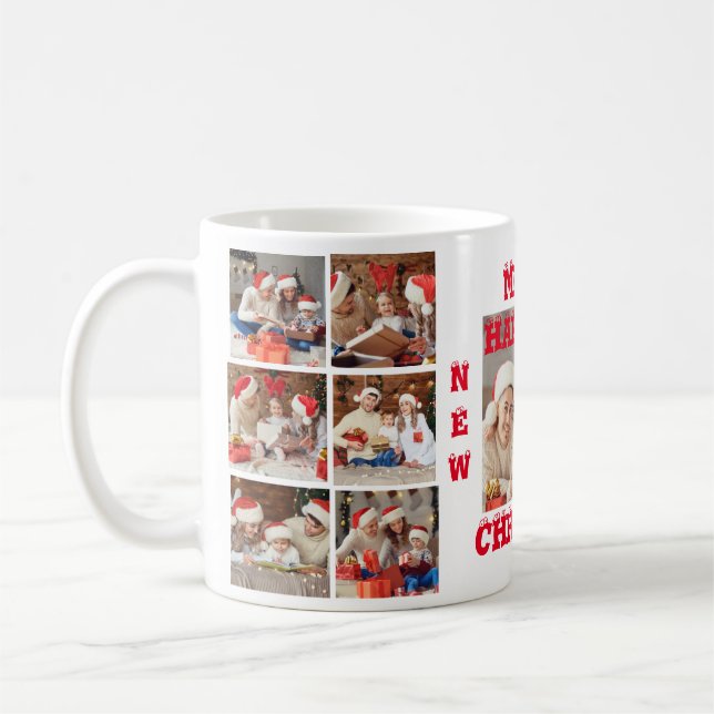 FUNNY FULL PHOTO COLLAGE MERRY CHRISTMAS white Coffee Mug (Left)