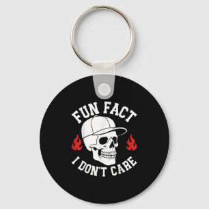 Funny Fun Fact I Don't Care Skeleton Sarcastic Adu Keychain