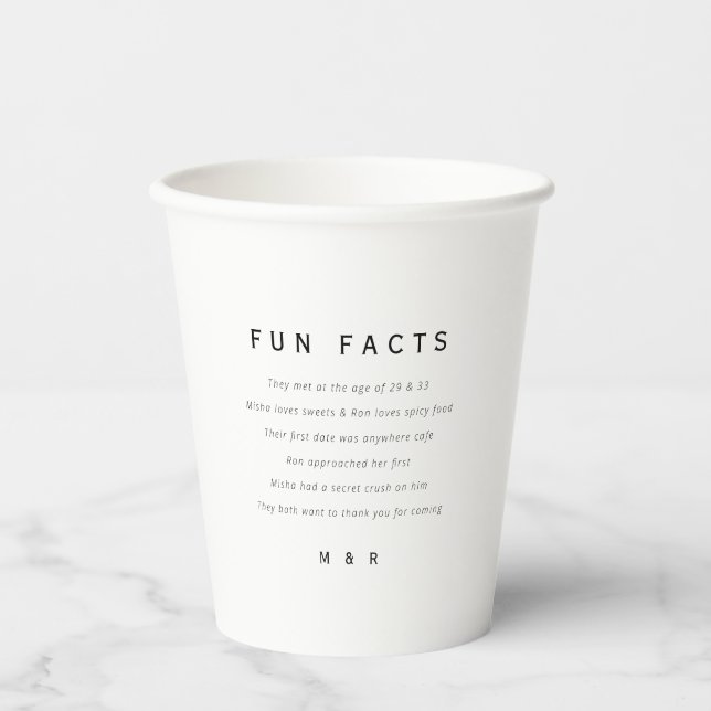 Funny, fun facts minimalist wedding  paper cups (Front)