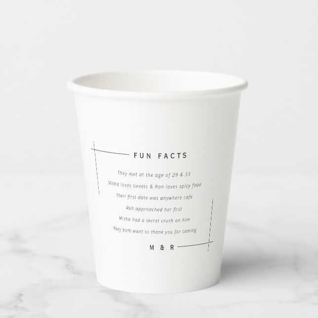 Funny, fun facts minimalist wedding  paper cups (Front)