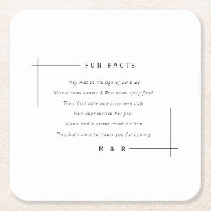 Funny, fun facts minimalist wedding square paper coaster