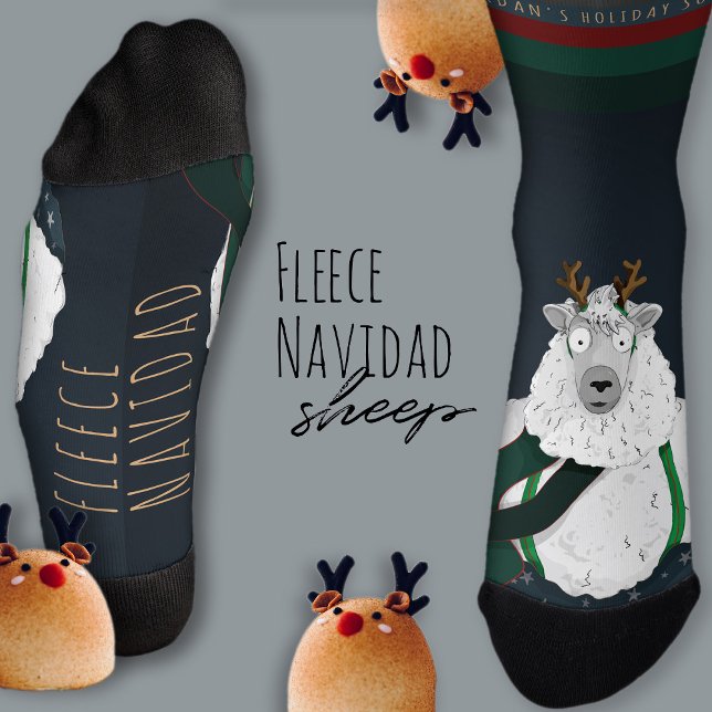 Funny Fun Festive Sheep “Fleece Navidad” Dark Blue Socks (Creator Uploaded)