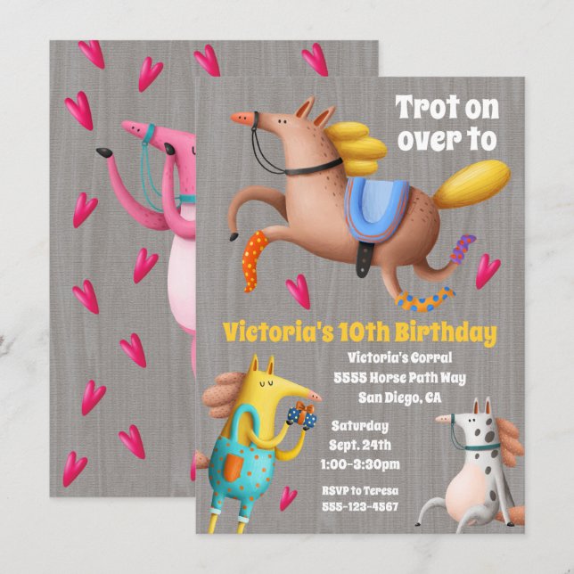 Funny Funky Horse Anniversaire Fête Invitation (Devant / Derrière)