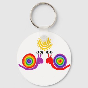 Funny Funky Rainbow Snail Love Abstract Art Keychain