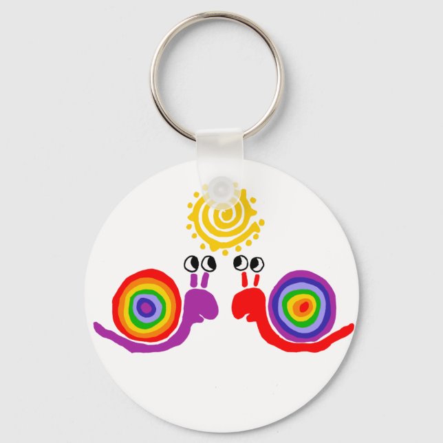 Funny Funky Rainbow Snail Love Abstract Art Keychain (Front)