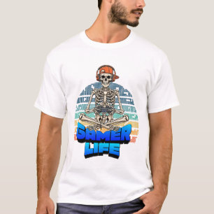 Funny Funky Skull Gaming Gamer Life Tee Design