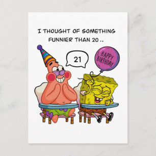 Funny "Funnier Than 20" Birthday  with SpongeBb Postcard