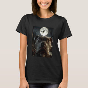Funny Funny Pit Bull Selfie Full Moon Flying Witch T-Shirt