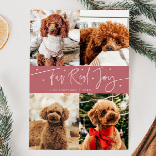 Funny Fur Real Joy Dog Photo Pink Christmas  Holiday Card